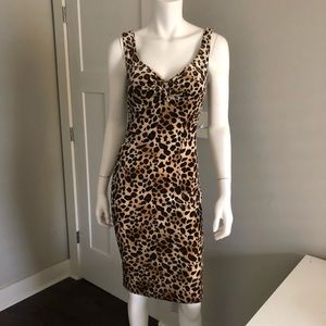 Leopard Dress M Fitted Sleeveless Midi Length